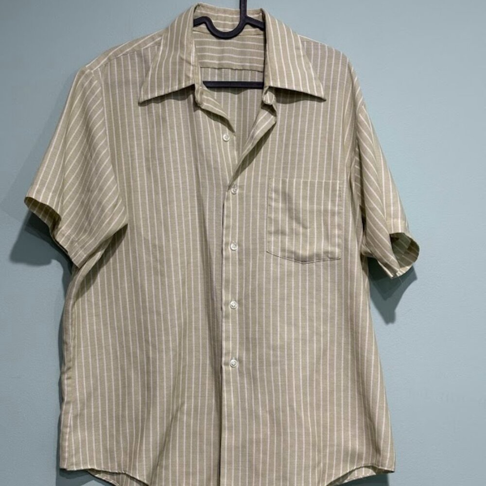 Vintage Mens Shirt Green with White Stripes